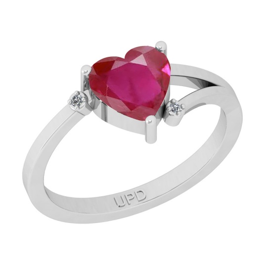 0.92 Ctw SI2/I1 Ruby And Diamond 14K White Gold Promise Ring