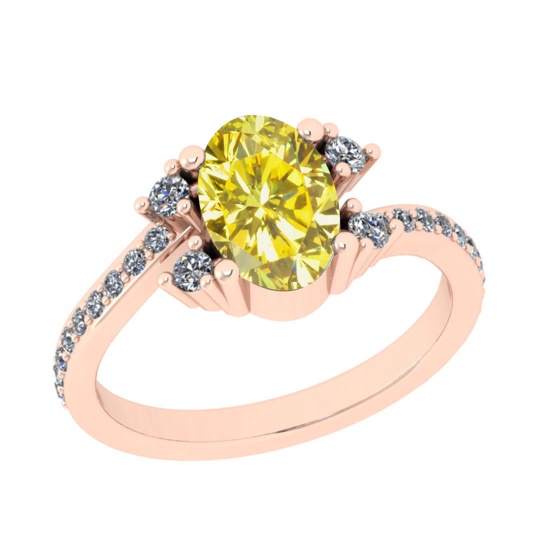 2.24 Ctw I2/I3 Treated fancy Yellow And White Diamond 14K Rose Gold Wedding Halo Ring