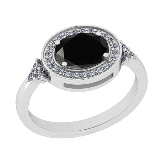 1.42 Ctw I2/I3 Treated fancy Black And White Diamond 14K White Gold Engagement Halo Ring