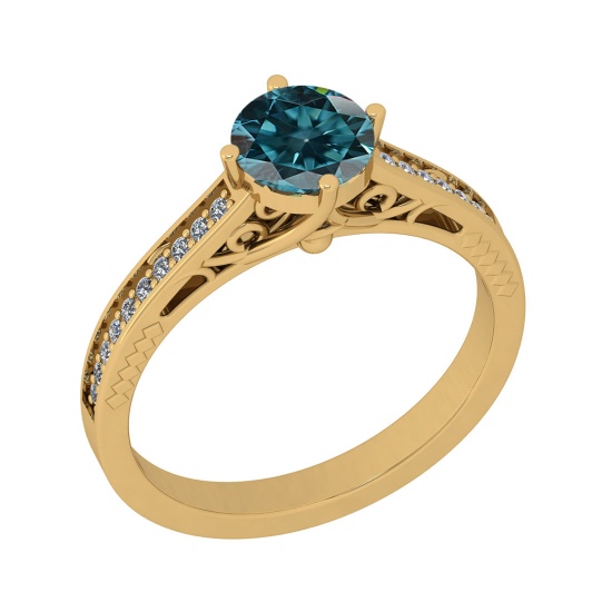 1.12 Ctw I2/I3 Treated Fancy Blue And White Diamond 14K Yellow Gold Filigree Engagement Ring