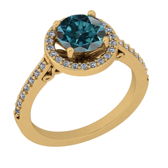 1.60 Ctw I2/I3 Treated Fancy Blue And White Diamond 14K Yellow Gold Engagement Halo Ring