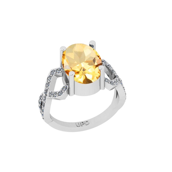 5.53 Ctw SI2/I1 Citrine And Diamond 14K White Gold Engagement Ring