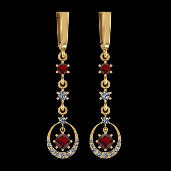 0.82 Ctw I2/I3 Garnet And Diamond 14K Yellow Gold Lever Lock Earrings