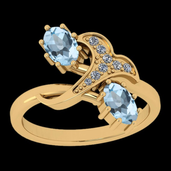 0.54 Ctw I2/I3 Blue Topaz And Diamond 14K Yellow Gold Cocktail Ring
