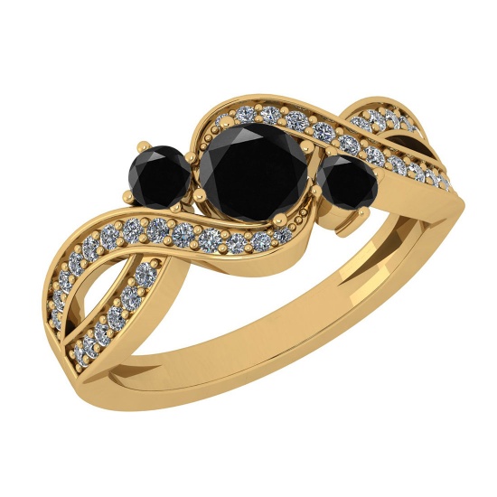 1.00 Ctw I2/I3 Treated fancy Black And White Diamond 14K Yellow Gold three Stone Ring