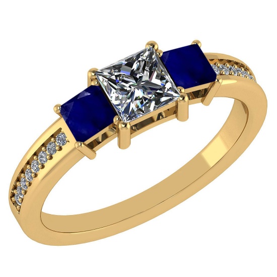 1.68 CtwSI2/I1 Blue Sapphire And Diamond 14K Yellow Gold three Psc Ring