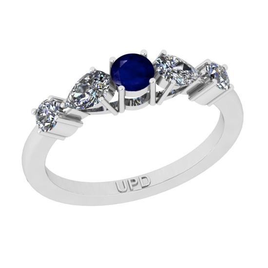 0.95 Ctw SI2/I1 Blue Sapphire And Diamond 14K White Gold Ring