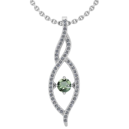 0.49 Ctw SI2/I1 Green Amethyst And Diamond 14K White Gold Necklace