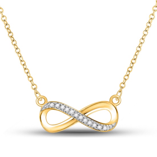 10k Yellow Gold White Round Diamond Infinity Love Pendant Necklace 1/20 Cttw