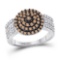 10kt White Gold Womens Round Brown Diamond Concentric Cluster Ring 3/4 Cttw