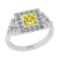 1.12 Ctw I2/I3 Treated Fancy Yellow And White Diamond 10K White Gold Engagement Ring
