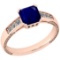 1.11 Ctw I2/I3 Blue Sapphire And Diamond 14K Rose Gold Vintage Style Ring