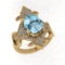 3.76 Ctw i2/i3 Blue Topaz And Diamond 14K Yellow Gold Victorian Style Engagement Ring