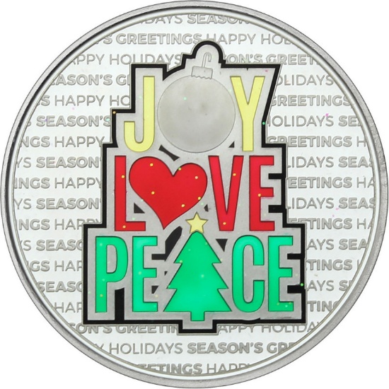 2021 1oz Enameled Peace Love Joy Christmas Silver Round (XE-12)