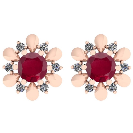 Certified 1.16 Ctw Ruby And Diamond I1/I2 10K Gold Stud Earrings