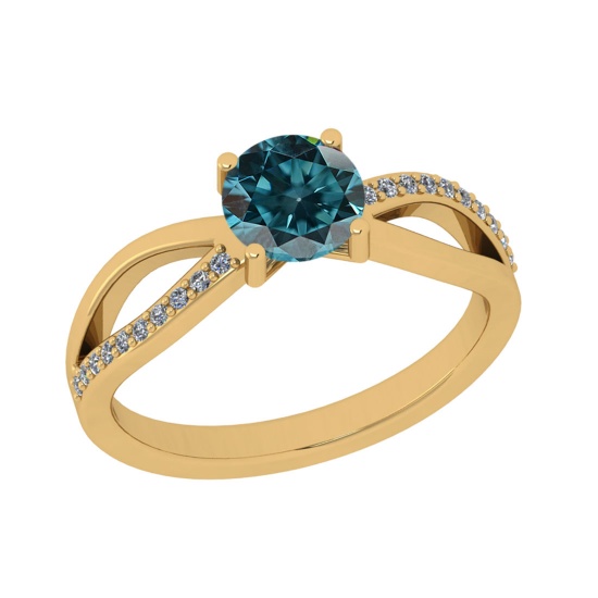 0.90 Ctw I2/I3 Treated Fancy Blue And White Diamond 14K Yellow Gold Ring