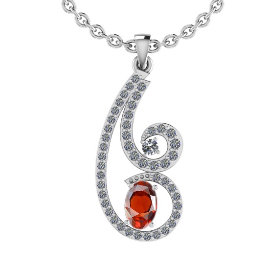 1.00 Ctw I2/I3 Garnet And Diamond 10K White Gold Pendant