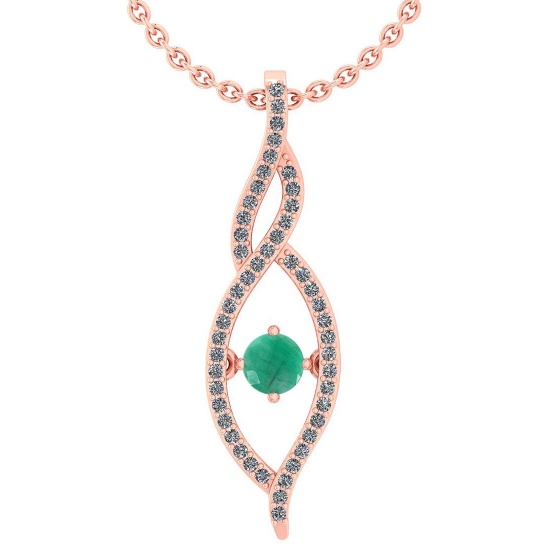0.49 Ctw SI2/I1 Emerald And Diamond 14K Rose Gold Necklace