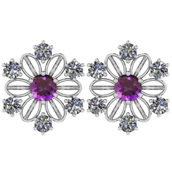 Certified 0.92 Ctw Amethyst And Diamond I1/I2 14K Gold Stud Earrings