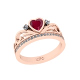 0.75 Ctw SI2/I1 Ruby And Diamond 14K Rose Gold Ring