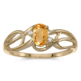 Certified 14k Yellow Gold Oval Citrine And Diamond Curve Ring 0.33 CTW