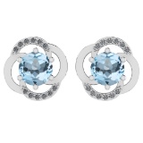 Certified 1.80 Ctw Blue Topaz And Diamond I1/I2 14K Gold Stud Earrings