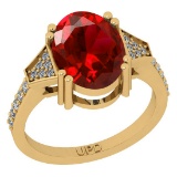 2.72 Ctw I2/I3 Red Sapphire And Diamond 14K Yellow Gold Ring