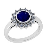 1.49 Ctw SI2/I1 Blue Sapphire And Diamond 14K White Gold Ring