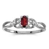 Certified 10k White Gold Oval Garnet And Diamond Ring
