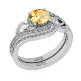 1.40 Ctw I2/I3 Citrine And Diamond 10K White Gold Engagement Set Ring