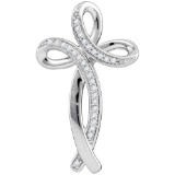 10kt White Gold Womens Round Diamond Rounded Cross Pendant 1/10 Cttw