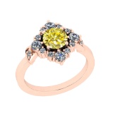 0.85 Ctw I2/I3 Treated Fancy Yellow And White Diamond 14K Rose Gold Ring