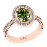 0.95 Ctw I2/I3 Green Sapphire And Diamond 10K Rose Gold Engagement Ring