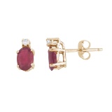 Certified 14k Yellow Gold Ruby And Diamond Earrings