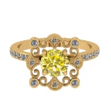 1.24 Ctw I2/I3 Treated Fancy Yellow And White Diamond 14K Yellow Gold Vintage Style Wedding Ring