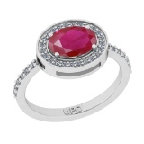 1.50 Ctw SI2/I1 Ruby And Diamond 14K White Gold Engagement Halo Ring
