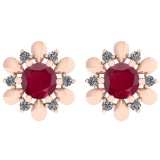 Certified 1.16 Ctw Ruby And Diamond I1/I2 10K Gold Stud Earrings