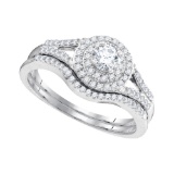 10k White Gold Round Diamond Concentric Halo Bridal Wedding Ring Band Set 1/2 Cttw