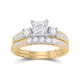 10kt Yellow Gold Princess Diamond Bridal Wedding Ring Band Set 1 Cttw