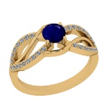 1.10 Ctw SI2/I1 Blue Sapphire And Diamond 14K Yellow Gold Engagement Ring