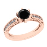 1.16 Ctw I2/I3 Treated Fancy Black And White Diamond 14K Rose Gold Filigree Engagement Ring