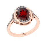2.15 Ctw I2/I3 Garnet And Diamond 10K Rose Gold Engagement Ring