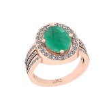 5.20 Ctw SI2/I1 Emerald And Diamond 14K Rose Gold Engagement Halo Ring