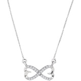 Sterling Silver Womens Round Diamond Infinity Double Heart Pendant Necklace 1/5 Cttw