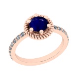 1.53 Ctw SI2/I1 Blue Sapphire And Diamond 14K Rose Gold Ring