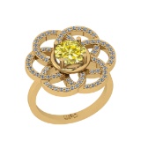 1.82 Ctw I2/I3 Treated Fancy Yellow And White Diamond 14K Yellow Gold Engagement Halo Ring