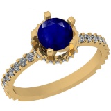 0.75 Ctw SI2/I1 Blue Sapphire And Diamond 14K Yellow Gold Ring