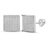 14kt White Gold Womens Round Diamond Square Earrings 1/2 Cttw