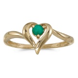 Certified 10k Yellow Gold Round Emerald Heart Ring