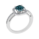 1.70 Ctw I2/I3 Treated Fancy Blue And White Diamond 14K White Gold Engagement Halo Ring